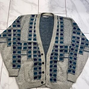Vintage Patterned Cardigan 90’s Eaton Birkdale Sweater Wool Blend